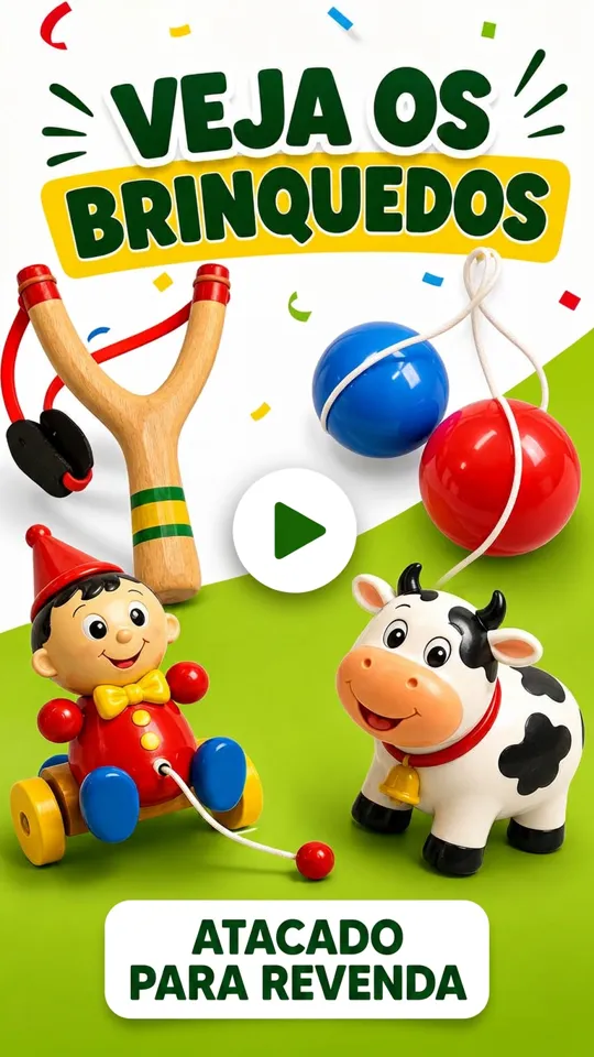 Brinquedos artesanais para revenda: estilingue, bate-bate, boneco e vaquinha